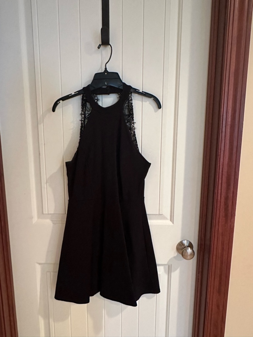 Lulu's Black Halter Lace-Back Skater Dress